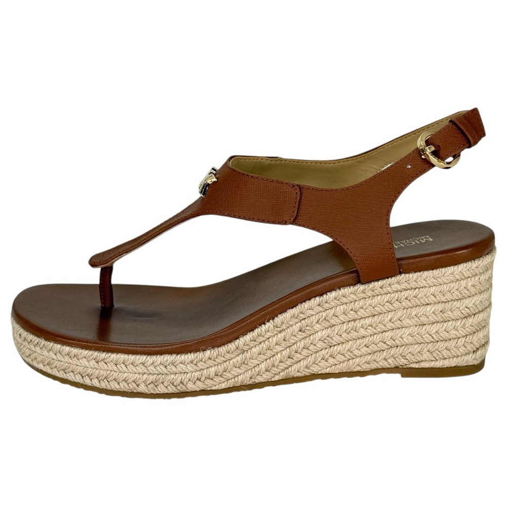 Michael Kors Laney Tan Faux Leather Womens Thong Wedge Sandals Size 7.5M - Picture 3 of 12